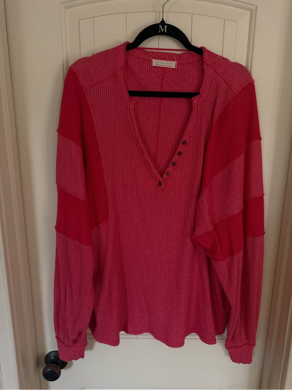 Free People Pink Striped Waffle-Knit Pullover Sweater